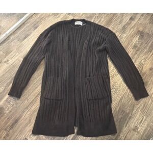 No‎ Boundaries Womens Black Ribbed Open Front Longline Cardigan Sweater M 8-10